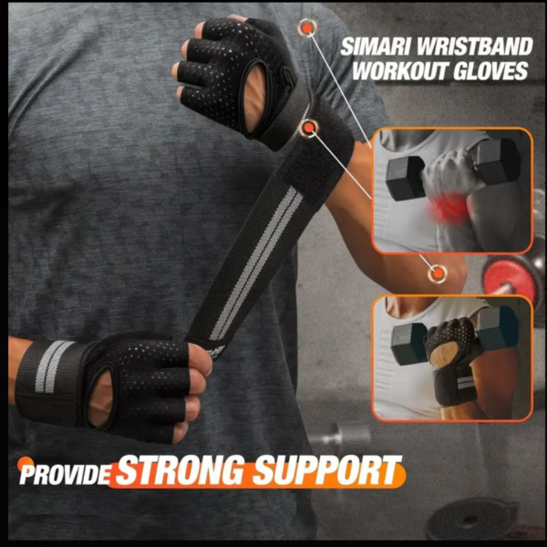 Pair of Fitness Gloves with adjustable Wrist Wrap Support - Image 2