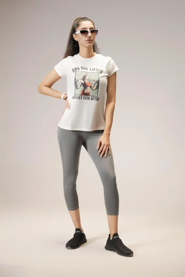 Women's "And She Lifted Heavily Ever After" Graphic T-Shirt - Image 2