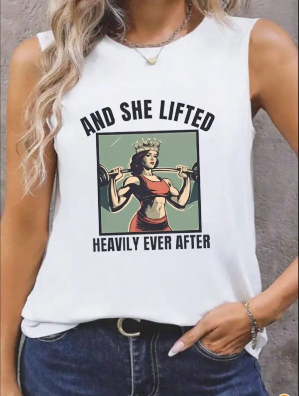 Women's 'And She Lifted Heavy Ever After' Graphic Tank Top - Image 5