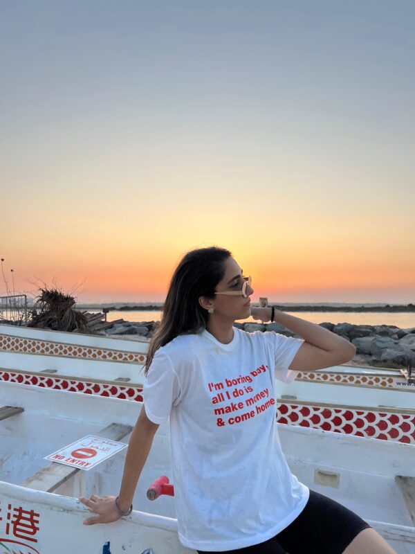 Women's Casual "I'm Boring, All I Do is Make Money & Come Home" Graphic Tee. - Image 3